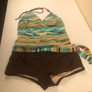 Boho Grunge Sporty Tankini Swimwear 2X Boy Shorts Women 2-Piece Hippie Retro 70s